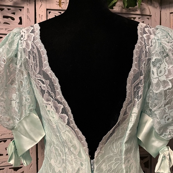 ALFRED ANGELO VINTAGE 80’s PALE AQUA BLUE LACE & SATIN FORMAL DRESS GOWN - Picture 8 of 15